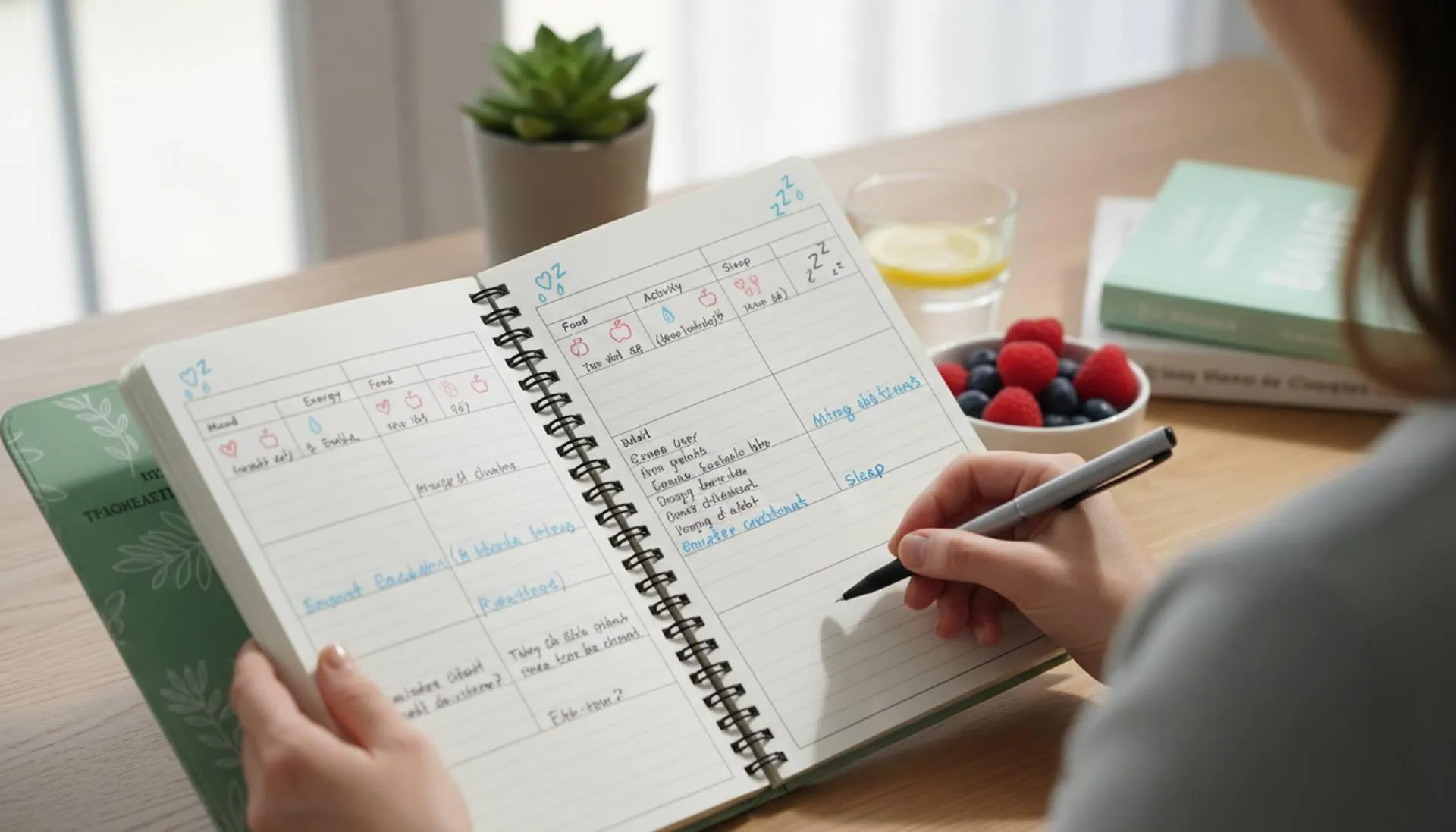 Notebook and desk used for editorial review notes